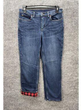 Duluth Trading Flannel Lined Jeans Womens 10x29 Blue Denim Straight Check 75757